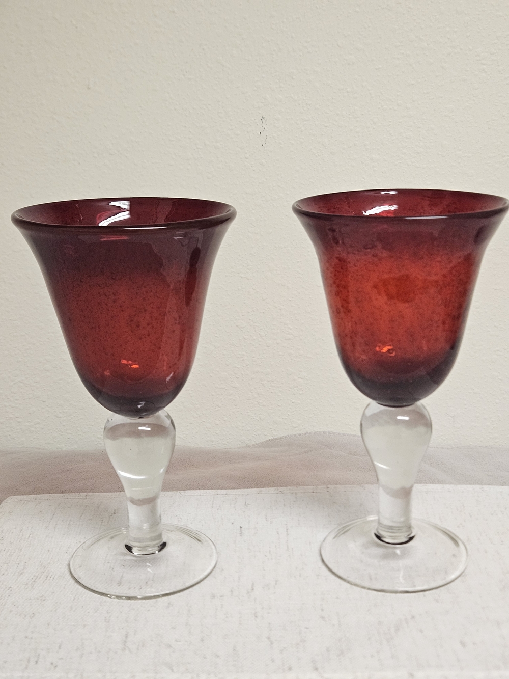 Artland Iris Ruby Hand Blown Bubble Glass Goblets (2)